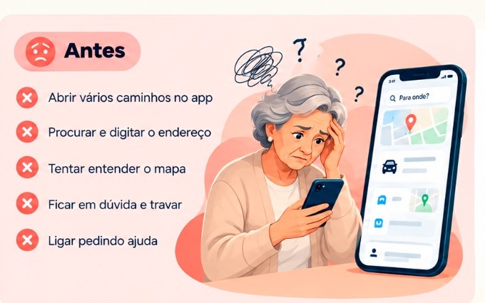 Antes: dificuldade para usar o aplicativo